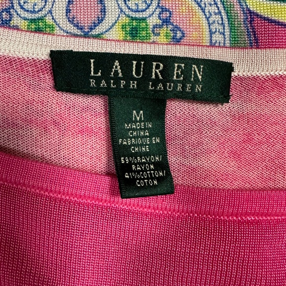 Lauren Ralph Lauren Pink Paisley Print Boat Neck Three-Quarter Sleeve Size M - Picture 5 of 9